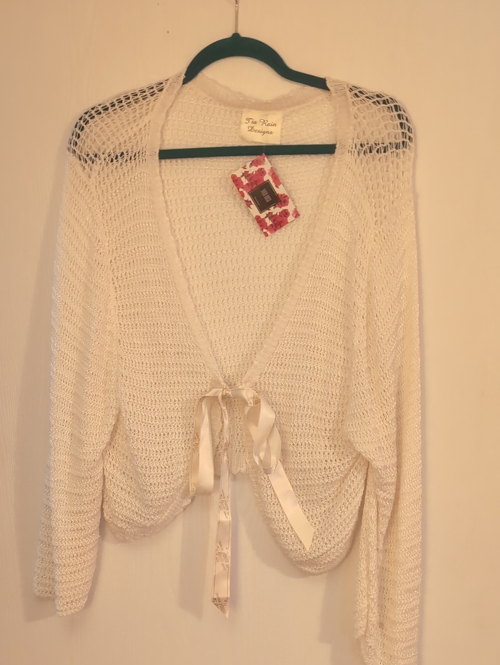 Tia Rain Cream Open-Knit Tie-Front Sweater